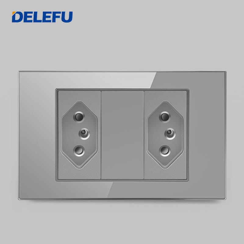 DELEFU Brazil Standard Grey Glass Panel 20A 10A Smart Switch CAT6 Network Socket USB Type-C Wall Outlet Household Charging