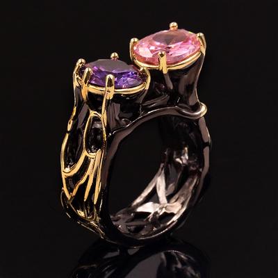Vintage Italian Jewelry Exaggerated 925   Wedding Rings for Women Retro Amethyst Cocktail Rings African Jewelry