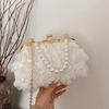 Small Lace Girls Flower Shell Bag With Pearl Chain For Daily Use