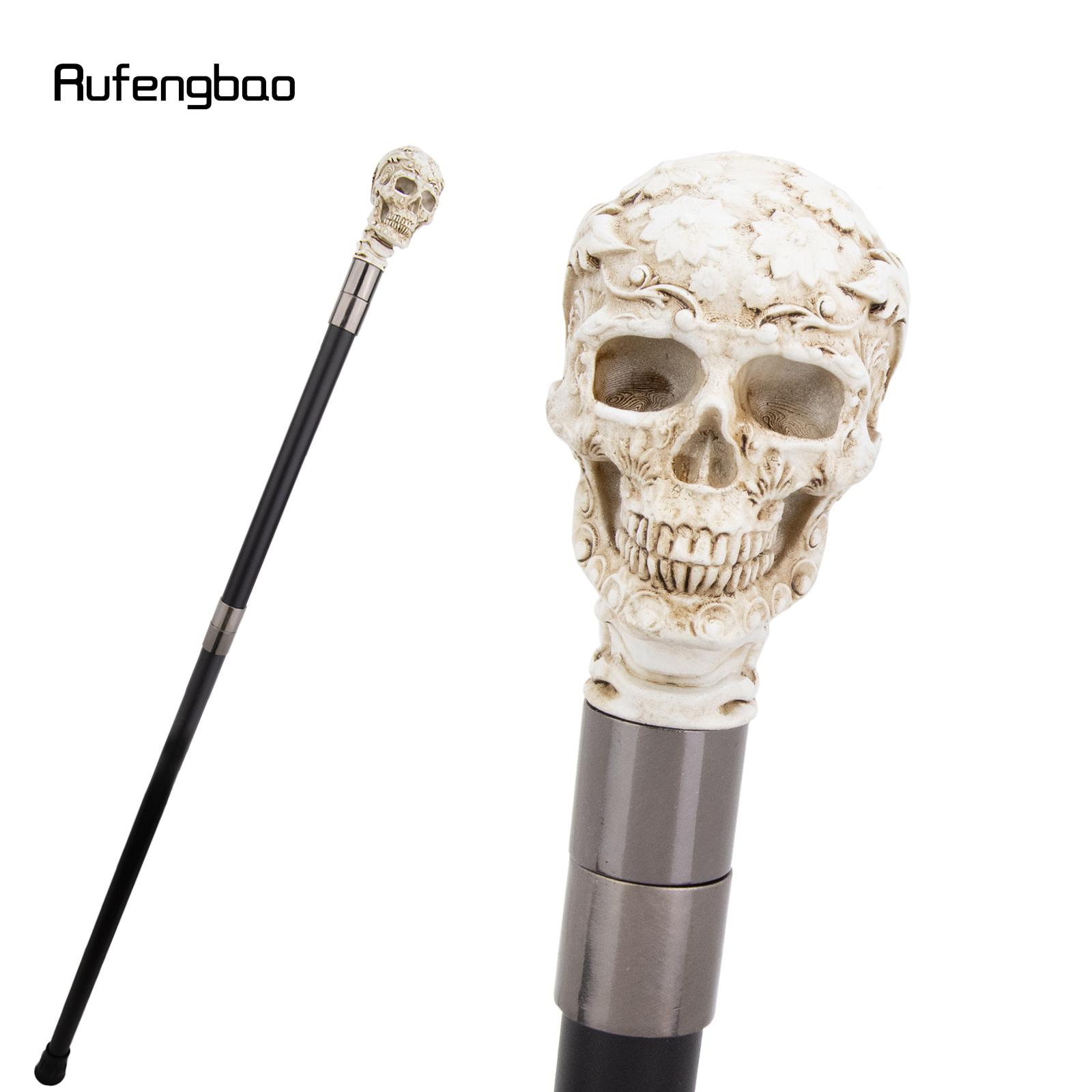 

White Resin Rose Flower Skull Head Cane Decorative Cospaly Cane Halloween Mace Wand Crosier Performance Stage Cane 94cm