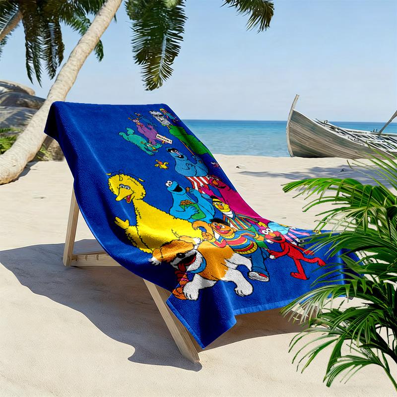 Sesame-Street Print Beach Towel, Large Soft Quick Dry Towel for Beach Camping Swimming