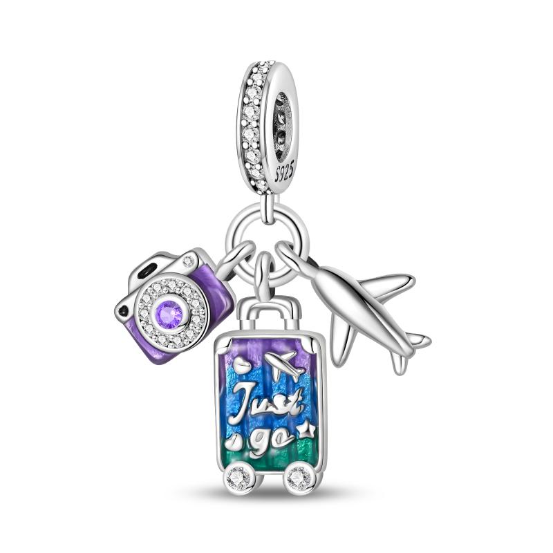 Copper Metal Blue series moon Plane Space series Glass Bead Components Clip Charm Bead Component Compatible With 4MM hole diamete Bracelet High