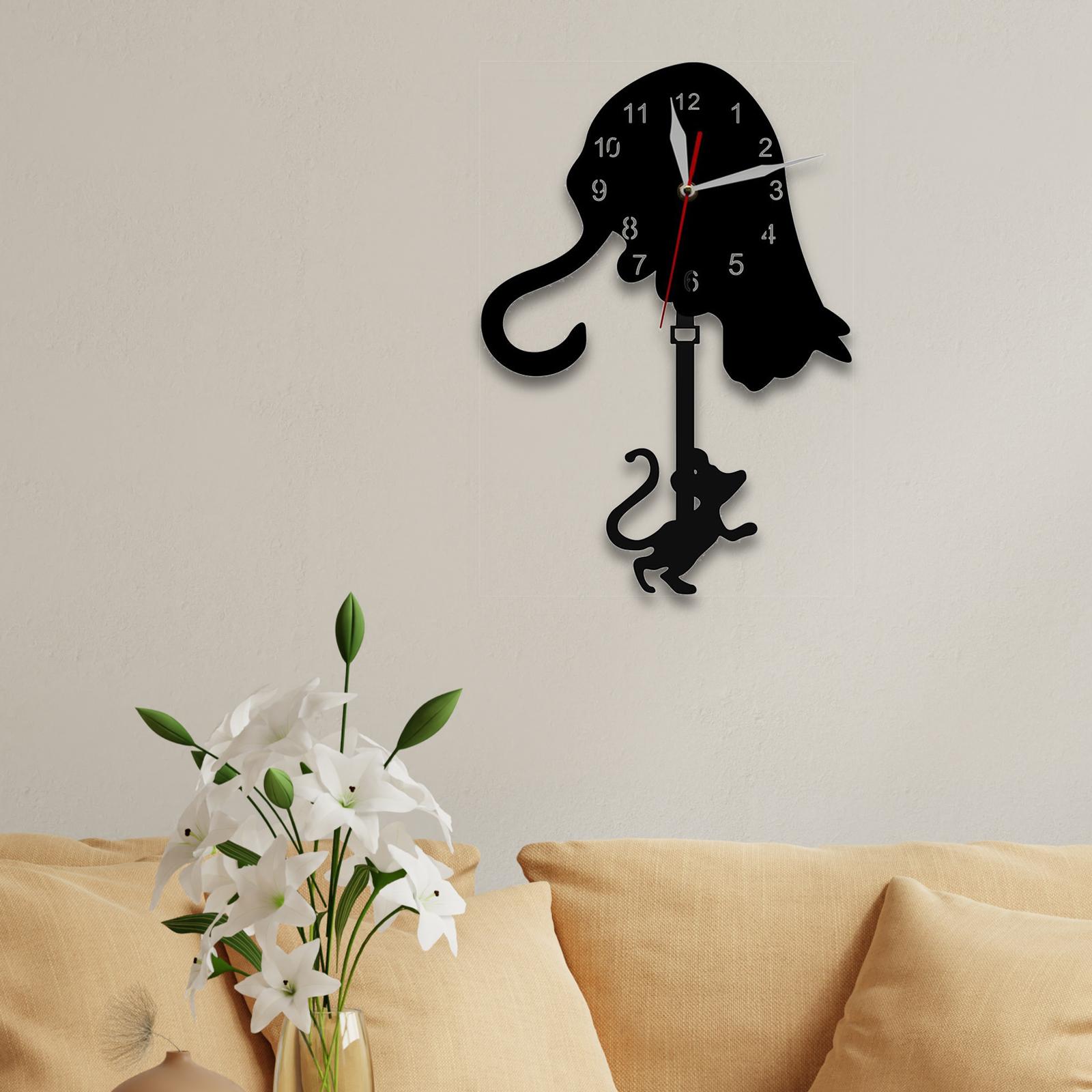 

Настенные часы на тему животных Настенный монтаж Креативные аналоговые Форма кошки и мыши Домашний декор для Офиса Спальни Кухни Гостиной В помещении чёрный