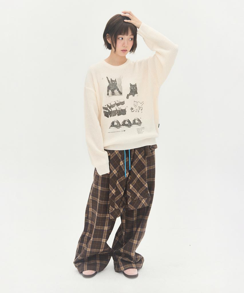 VIDEO JOCKEY Instant Hipster Graphic Knit Sweater [Ivory]