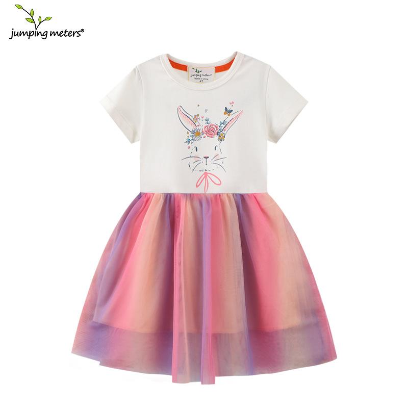 Girls Princess Dress Summer New Children Girls Short Sleeve Knitted Mesh Dress