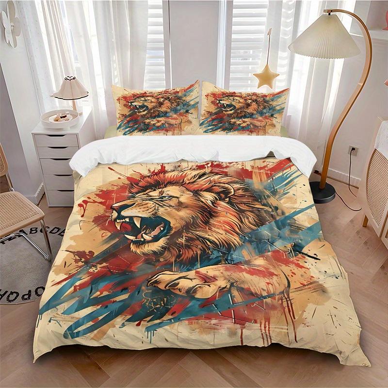 

3pcs set Lion Art 1 Quilt Cover + 2 Pillowcases, All Seasons Bedroom Setting, Perfect for Home and Dorm Decor a152 135x200cm