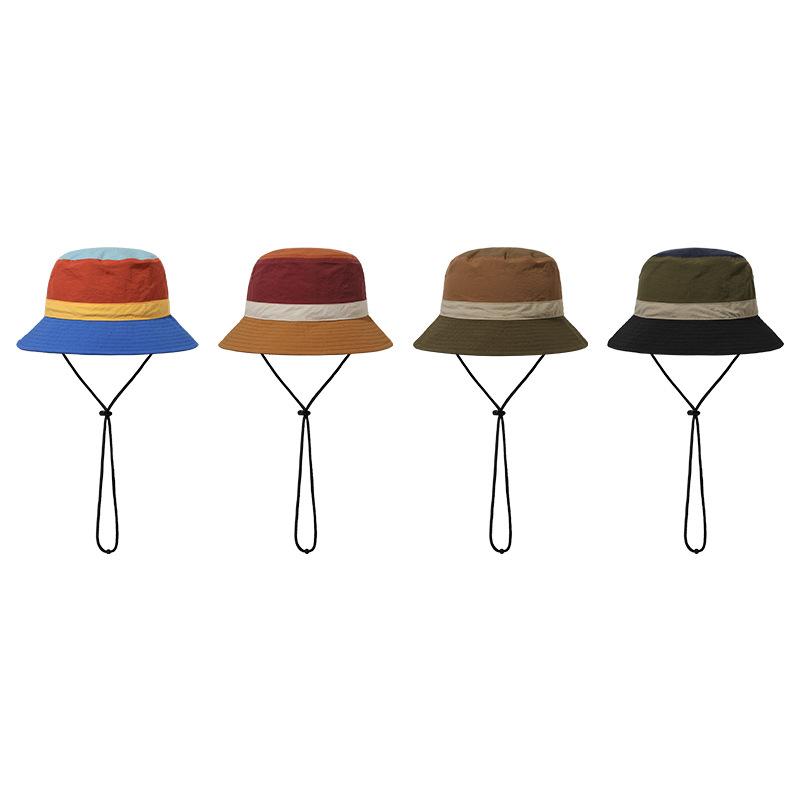 Japanese Style Quick Dry Color Block Bucket Hat Men Women Outdoor Breathable UV Protection Adjustable Drawstring Hiking Sun Hat