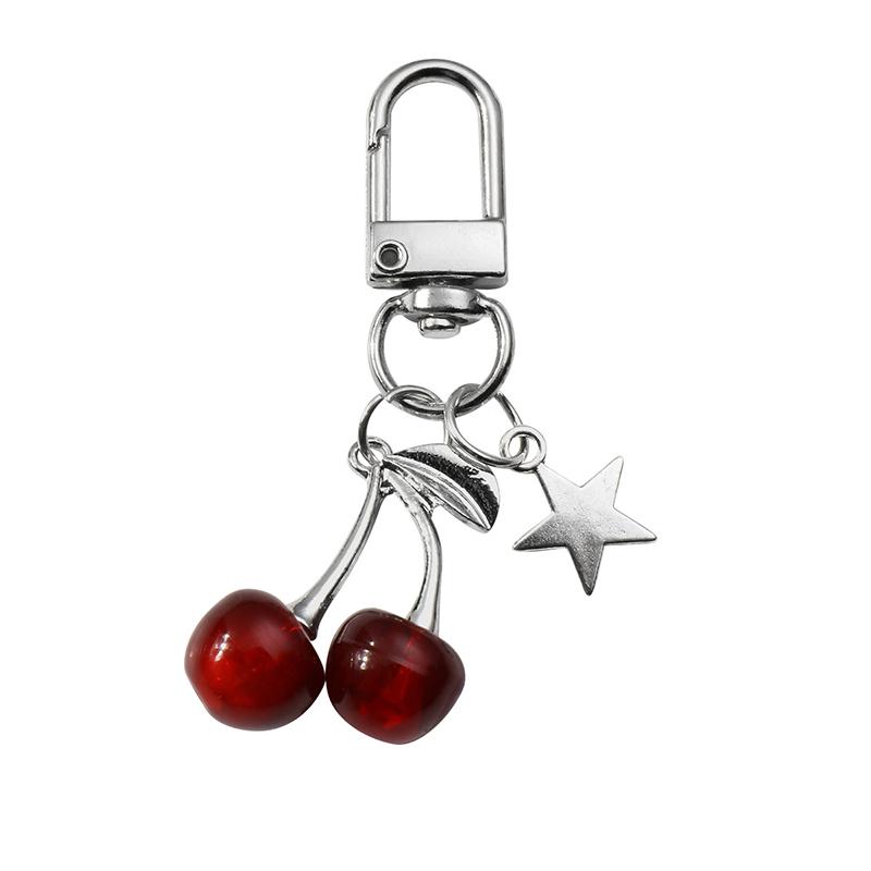 Sweet Red Cherry Pearl Keychain Ribbon Bowknot Keyring Bag Pendant Key Hanging Decoration For Best Friend Gifts