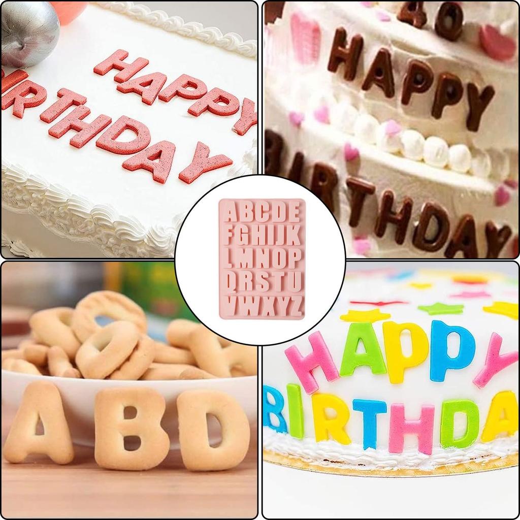 26 Cavity Alphabet Silicone Mold Deep Letter Shape Easy Release & Clean for Cake, Biscuit, Ice Cube, Chocolate, Resin, Concrete Pink