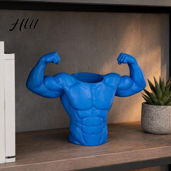 Fitness Desk Organizer 3D Printed Pen Holder, Muscular Man Figure, Creative Makeup Brush Holder for Pens And Brushes, Funny Enthusiast Gift