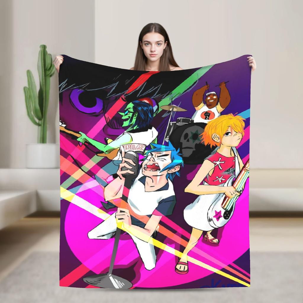 Gorillazs Flannel Blanket Winter Band Rock Warm Throw Blanket for Children Home Decor Graphic Bedspread Sofa Bed Cover