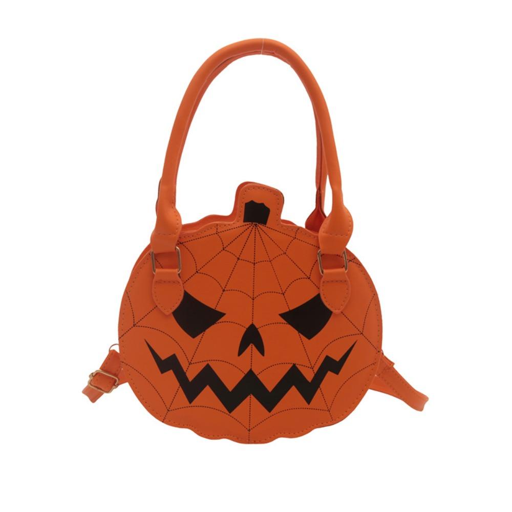 

Round Pumpkin Shape Bag PU Ghost Handbag Simple Halloween Shoulder Bag Storage оранжевый