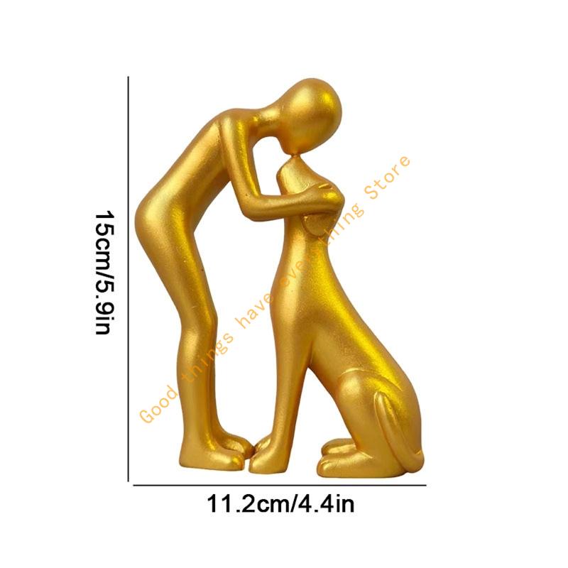 Man and Dog Statue Human Dogs Figurines Sculpture Modern Home Office Decors Friendship Remembrance Gift for Pet Lover 55KF