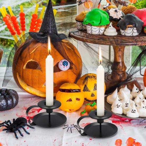 2Pcs Iron Art Taper Candle Holder with Handle Vintage Metal Candlestick Home Living Room Christmas Wedding Party Candle Stand Table Centerpiece