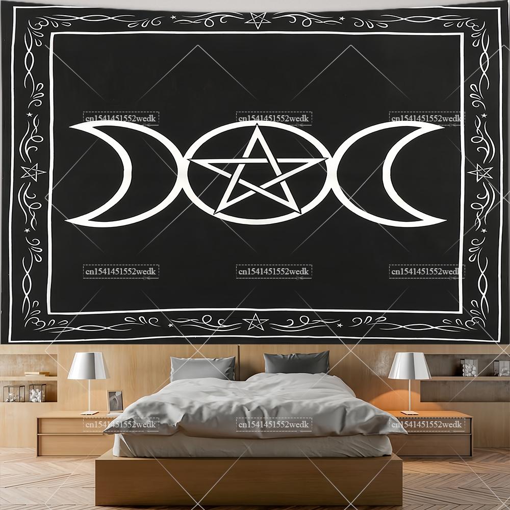 Hippie Pentagram Wiccan Wall Tapestry Moon Celtic Altar Cloth Occult Witchcraft Tapestry Aesthetic Tarot Divination Tapestries