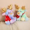 Lovely Happy Christmas Elk Plush Toys Cuddy Fluffy Sitting Elk Doll Wearing Scarf  Home Party Decor Sweet Gift To Kids Friends