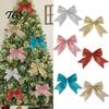 Lightweight Tree Branch Ornaments 4Pcs Glitter Christmas Bow, Sparkling Ribbon Hanging Ornament for Decorative Bows Door Lintels Front Wreath, Festive