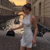 Rochie Mini Eleganta cu Buline, Decolteu Bardot, Fără Mâneci, Spate Decoltat, Talie Înaltă, Gât Legat de Gât, Stil Y2K, Modă de Vară, Petrecere Club, Vestidos