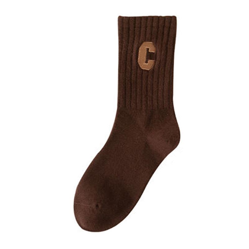 6 Paires de Chaussettes de Sport Lettre C Grande, Couleur Chaude Polyvalente Étudiant Couleur Unie Style Collège