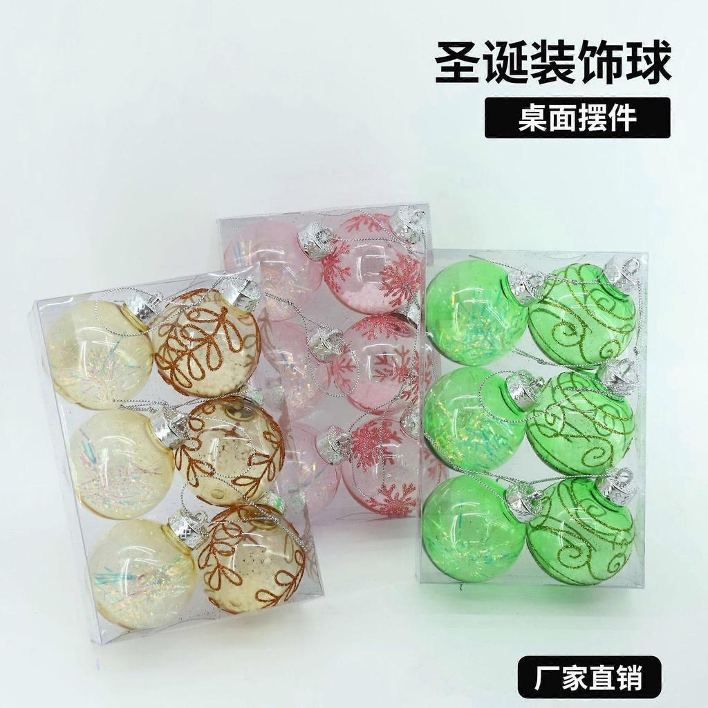 6cm-6 Pack Transparent Ball Printing 06 New Holiday Party Decoration Ball Christmas Ball Set Transparent Ball Plastic Ball Pendant Hanging Ball