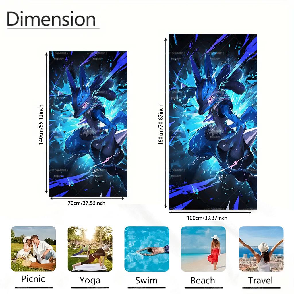 Lucario Pokemon Beach Towel, Cool Blue Aura Design, Ultra Soft Lightweight Towel for Pool & Travel