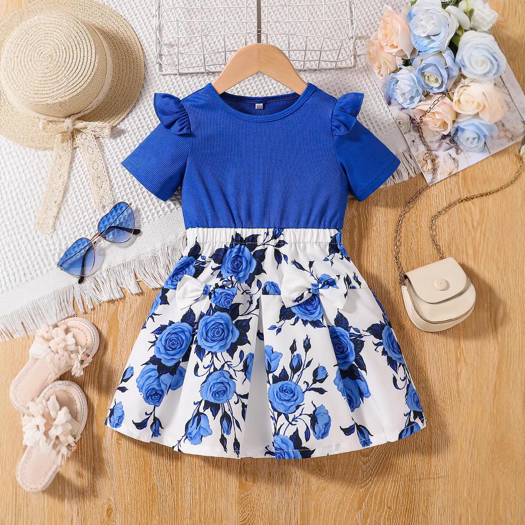 

Модное платье для девочек. Летнее детское милое платье принцессы с цветочным принтом. 110cm синий