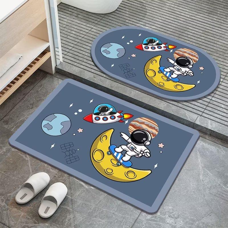 Cartoon Astronaut Diatom Mud Floor Mat Home Doormat Bathroom Moisture-wicking Non-slip Cushion Restroom Quick Drying Soiled Foot Mat