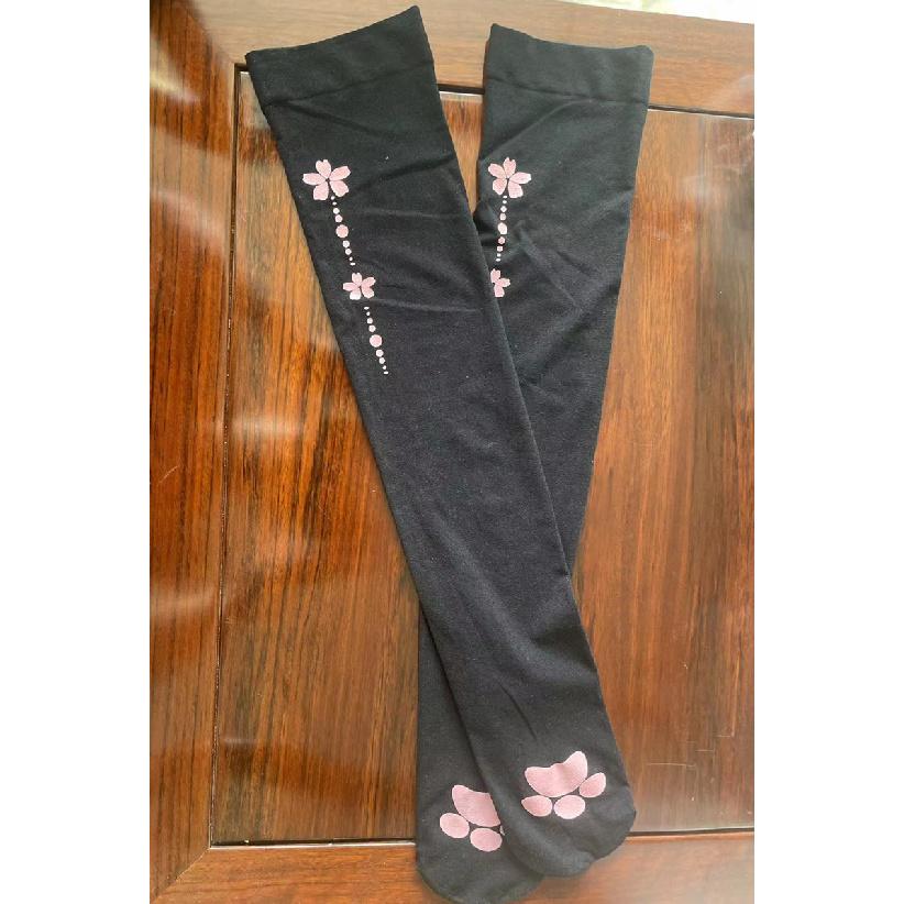 

Velvet cat paw stockings in white with cute prints, Lolita style long socks cosJK Girls anime over-the-knee socks Average Size чорний