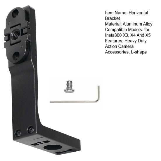 Horizontal Mount Bracket for Insta360 X3/X4/X5 Aluminum Alloy Action Camera 90 Degree L Bracket Transverse Support Holder with 1/4-inch Screw Hole