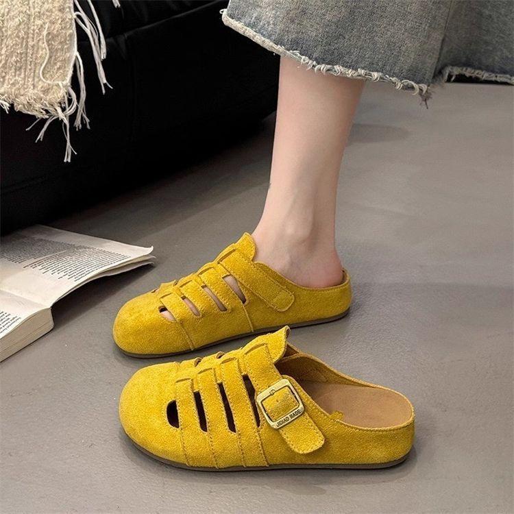 Hollow bag head half slippers women's summer new flat bottom one pedal breathable lazy casual sandals