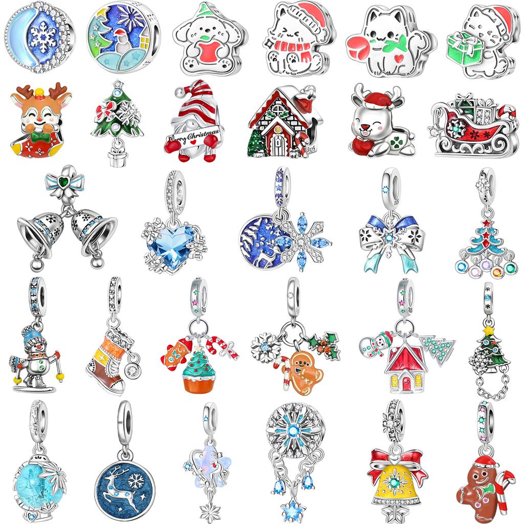 Christmas Original Copper Charms Snow Santa Claus Earrings Beads Fit Necklace Bracelets Diy Gifts Fine Jewelry