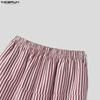 INCERUN Men Elastic Waist Casual Loose Striped Wide Leg Trousers Long Palazzo Pants