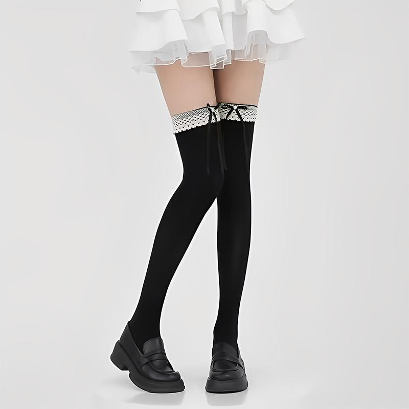 Лолита Кружевные Жемчужные Банты Белые Гольфы Выше Колена Милые Длинные Чулки