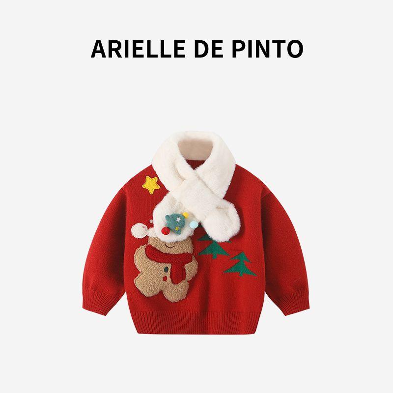 French Arielle De Pinto Girls  Cartoon Christmas Red Sweater Winter Casual Girls  Warm Top Christmas Red 120