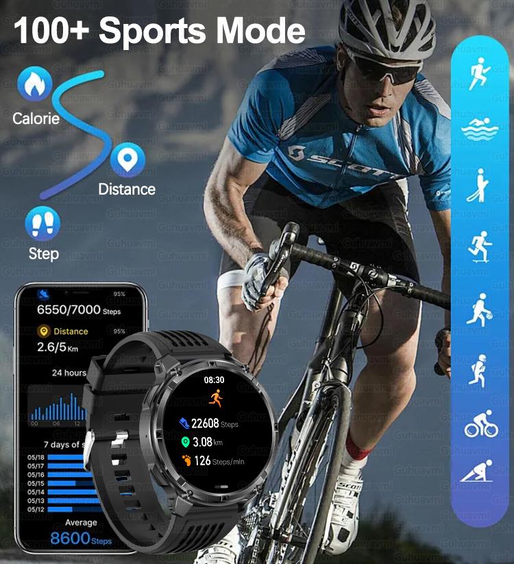 1100mAh Large Battery Durable Adult Smart Watch GPS Strong Flashlight 10ATM Waterproof BT Call Sport Smartwatch Men