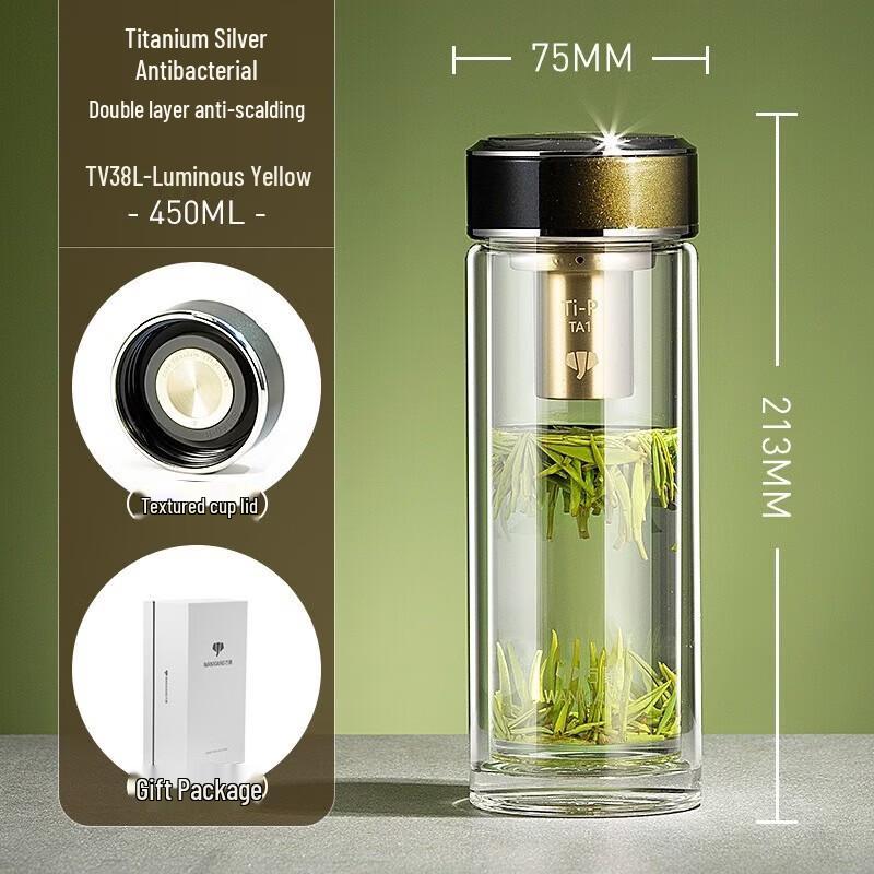 WANXIANG Antibacterial Double-Layer Glass Tea Cup