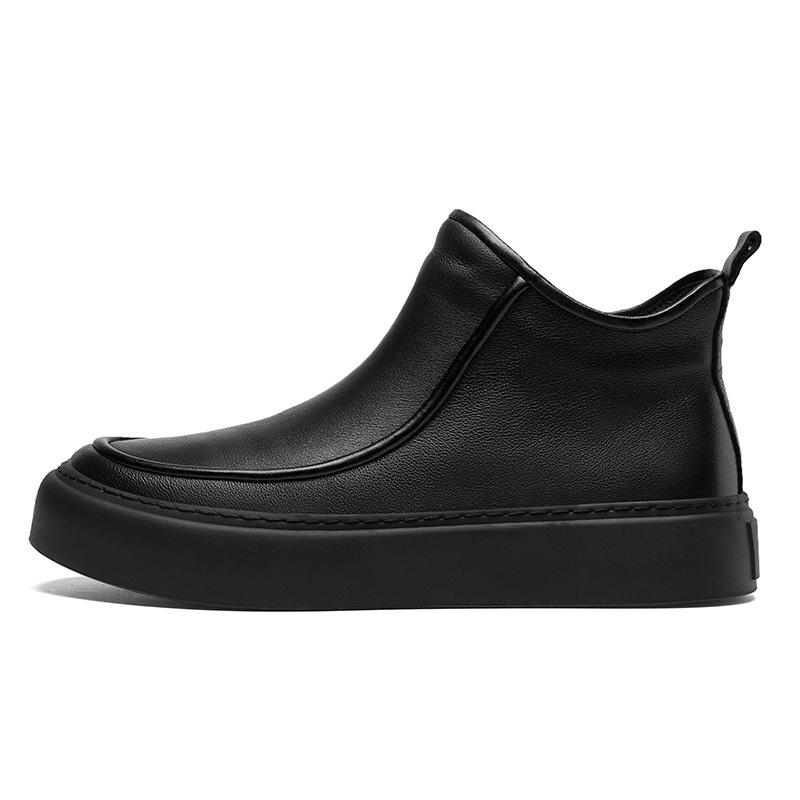 Men's Casual Leather Shoes Autumn and Winter Business Board Shoes Black Leather Short Boots One Pedal Driving Shoes Non-slip and Wear-resistant Outdoo