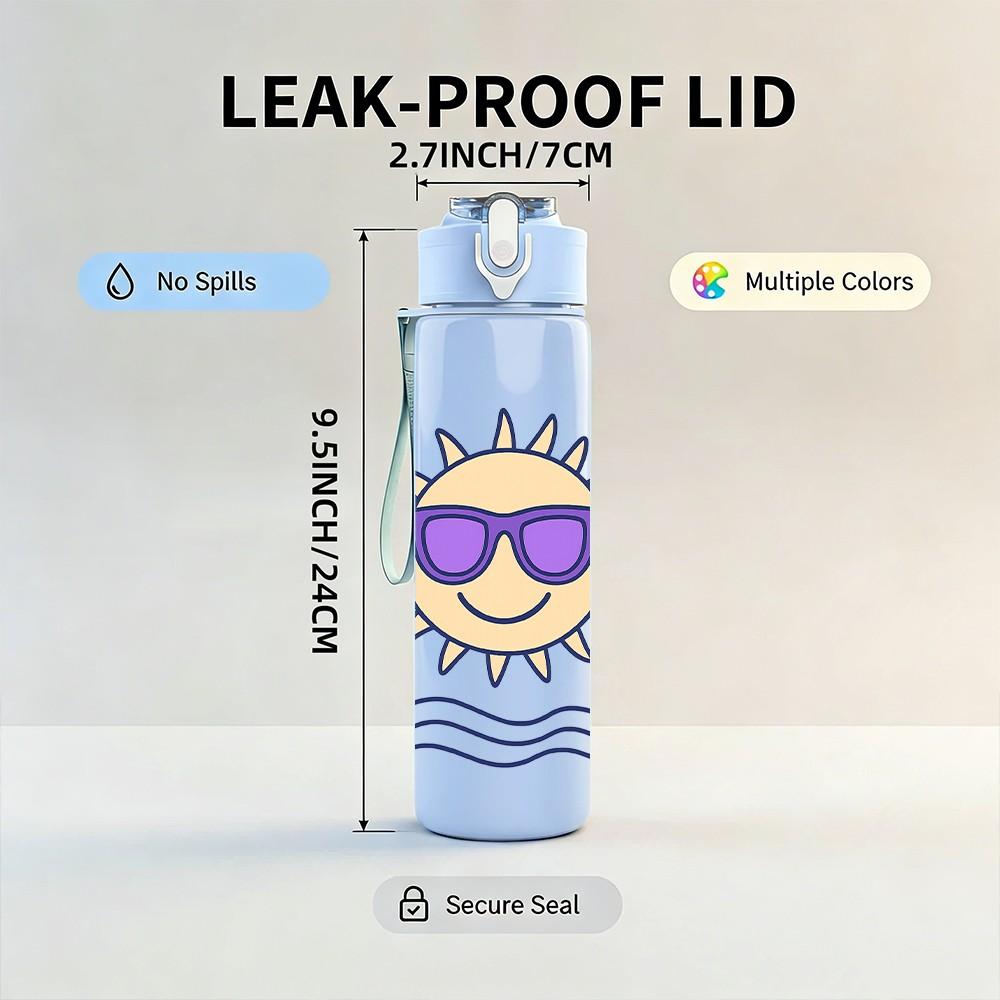 1PC Cool Sun Sunglasses Ocean 750ml Color Plastic Sports Water Bottle Leakproof Flip Straw Lid Suitable for Sports Office Home Use