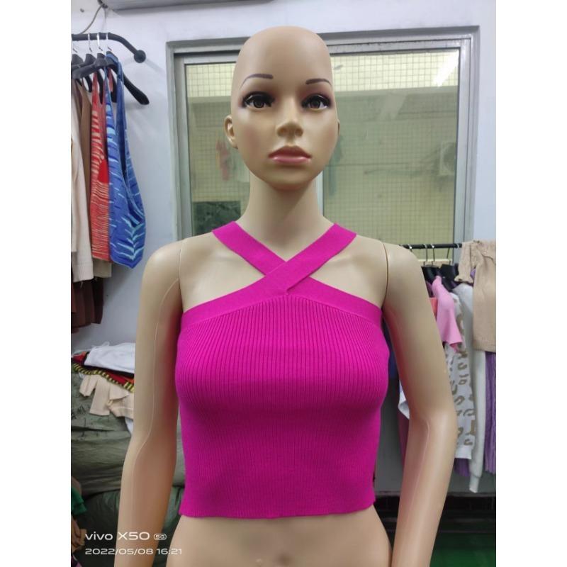 

Вязаный топ-халтер с перекрестным вырезом, облегающий бандаж для похудения и бандаж для груди M розы красного