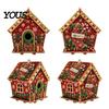 DIY Faux Pearl Bead Craft Set Christmas Art Ornament Kit, Wooden House Snowman Holiday Hanging Decoration Supplies Santa Reindeer Pattern, Handmade