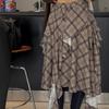 2026 Korean Chic Retro Plaid Asymmetrical Skirt