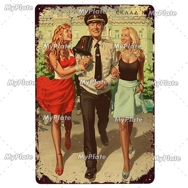 Vintage Russian Metal Sign Plaque Tin Sign Plate Wall Decor For Bar Club Man Cave Classical Painting Propaganda Poster