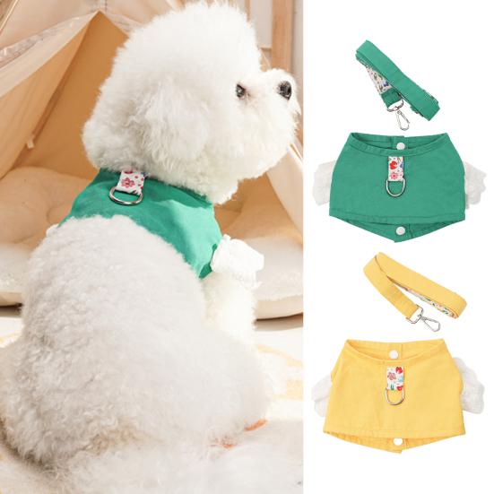 

Шлейка для домашних животных с поводком и пуговицами, кружевные рукава, одежда для собак, высокая талия, регулируемая, без удушья, защита от побегов, маленький средний XL зелёный