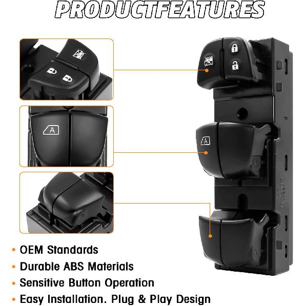 Driver Side Master Power Window Switch Compatible With Nissan Juke 2011-2017, Nissan Tiida/Sylphy 2012-2016, Nissan Altima/Sentra/Leaf/Rogue