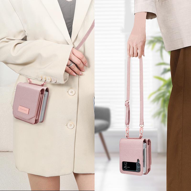 Crossbody Lanyard Leather Wallet Case for Samsung Galaxy Z Flip 4 Flip3 5G Funda Luxury Folio Purse Bag Card Holder Phone Cover