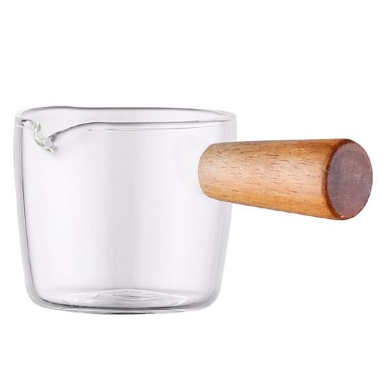 Målekopp i glass med trehåndtak Espresso Melk Kaffekopp 100 ml Dobbel skala Klar Kaffebryggeutstyr