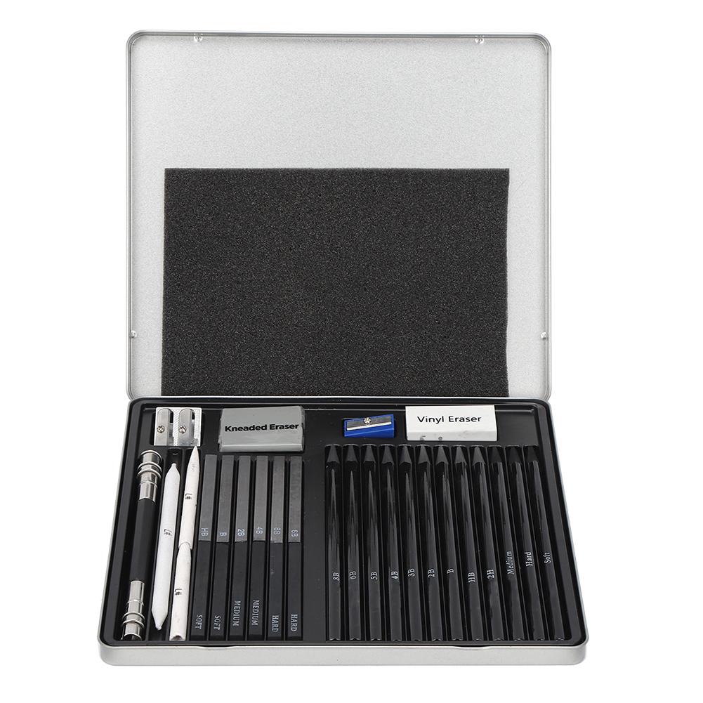 32Pcs Sketch Pencil Set Beginner Painting Tool Art Supplies with Iron Storage BoxBlack No.1