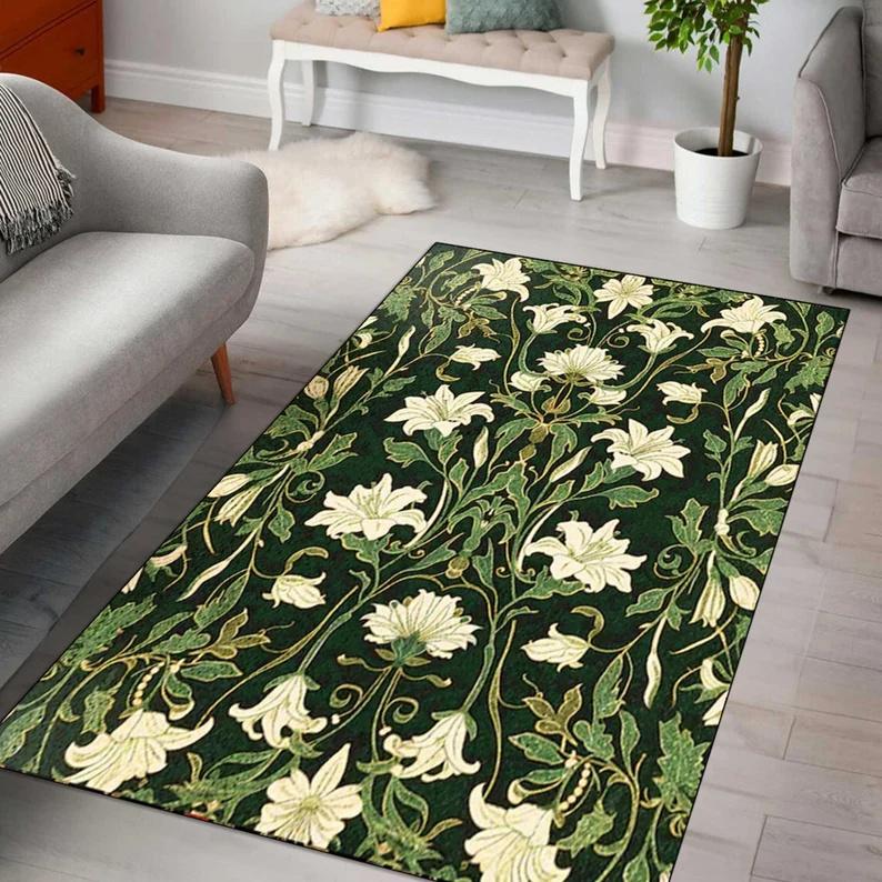 Vintage Art Rectangular Rug, Unicorn Tree Floral Patterns, Soft Non - Slip Carpet to Elevate Living Room and Bedroom Decor