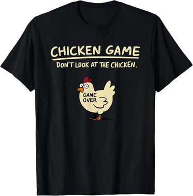 Chicken Game Don't Look At The Chicken Funny Chicken T-Shirt Printed Graphic T Shirt Mens Clothing Ropa Hombre