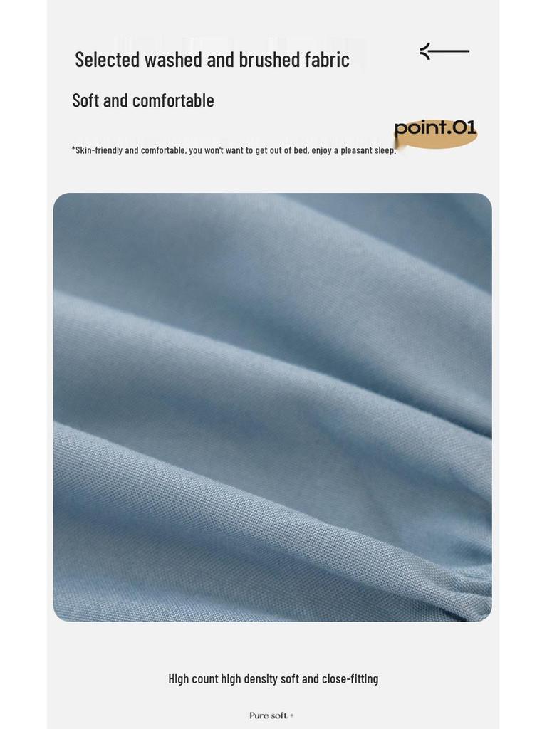 2025 Hudvänligt Bomulls Dra-på-lakan, Tvättat Borstat Enfärgat, Sommarkollektion - Alternativ för Enkelt och Tredelat tillgängliga